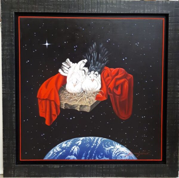 Βλαχογιάννης Νικόλαος ζωγραφική ελαιογραφία περιστέρια στο διάστημα