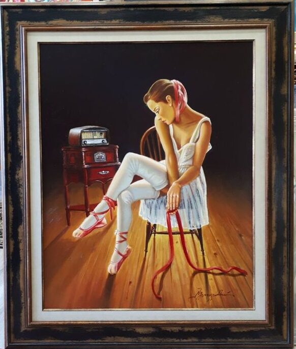 Βλαχογιάννης Νικόλαος πίνακας ζωγραφικής με μια μπαλαρίνα που κάθεται σε μια καρέκλα