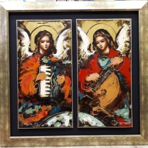 Γκατζώνης Μιλτιάδης μοντέρνος πίνακας με αγγέλους που παίζουν μουσική