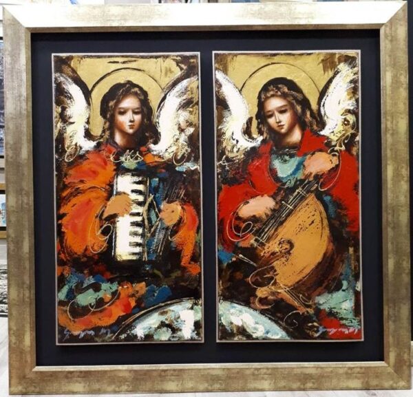 Γκατζώνης Μιλτιάδης μοντέρνος πίνακας με αγγέλους που παίζουν μουσική