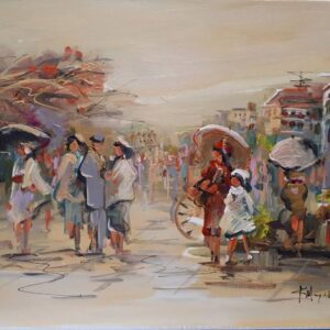 Μουρατίδου Φώφη ζωγραφική άνθρωποι που περπατουν στην πόλη