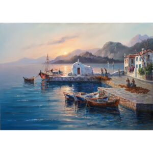 πίνακας με ψαράδες στο λιμάνι